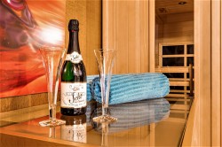 <strong>zur Entspannung</strong><br>in der Infrarotkabine ein Glas Sekt?